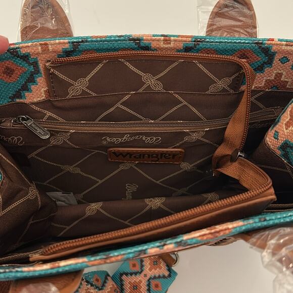NWT Wrangler Southwestern Print Small Canvas Tote Crossbody Bag - Turquoise - Picture 6 of 9